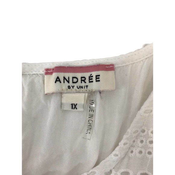 Andree by Unit Eyelet White Cotton Top Neon Multicolor Fringe Tassels Size 1X - Picture 6 of 11